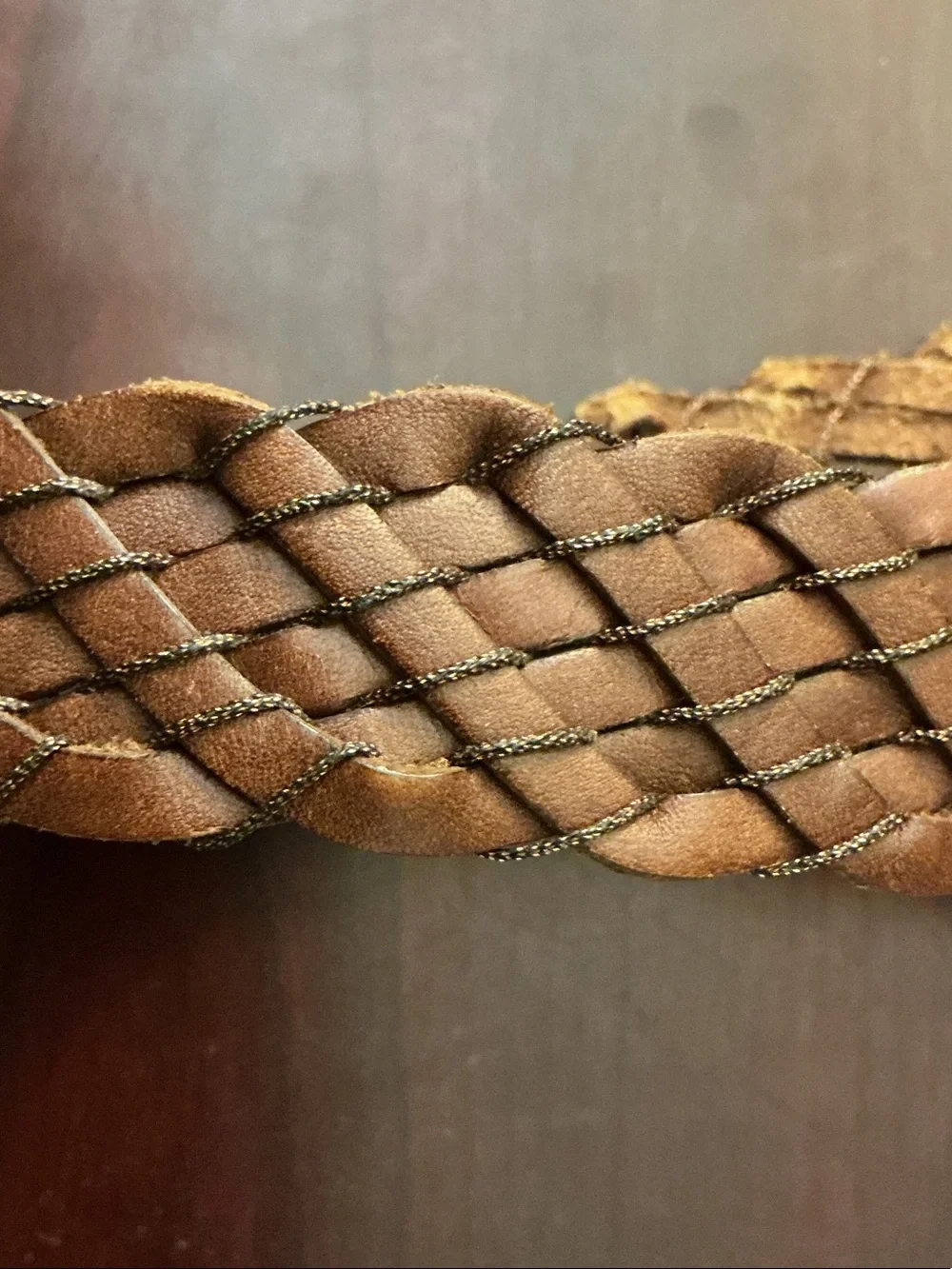 Liz Claiborne Braided Leather Belt in Brown with Brass Buckle